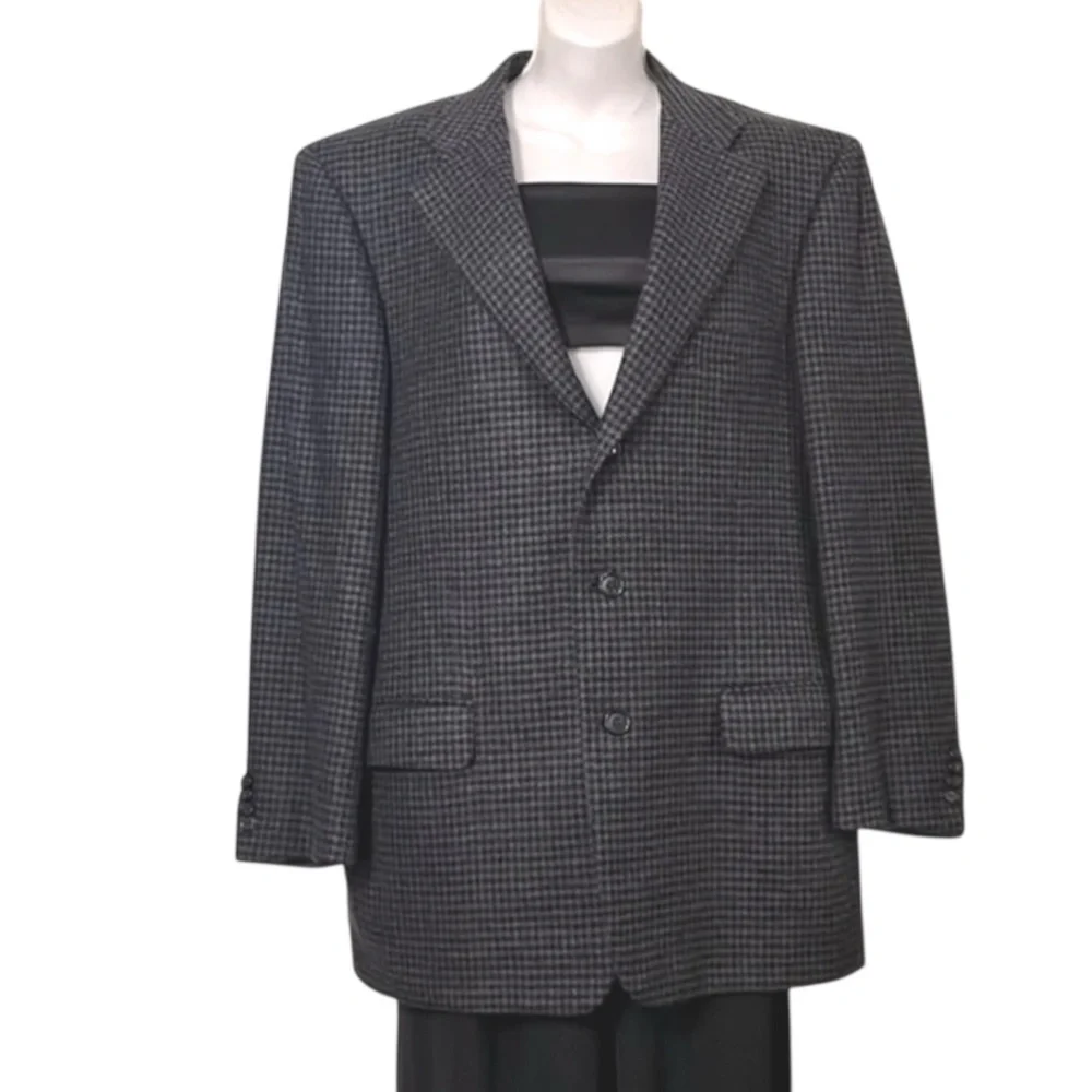 Ermenegildo Zegna Men’s Wool Cashmere Quality Luxury Houndstooth Suit Blazer L